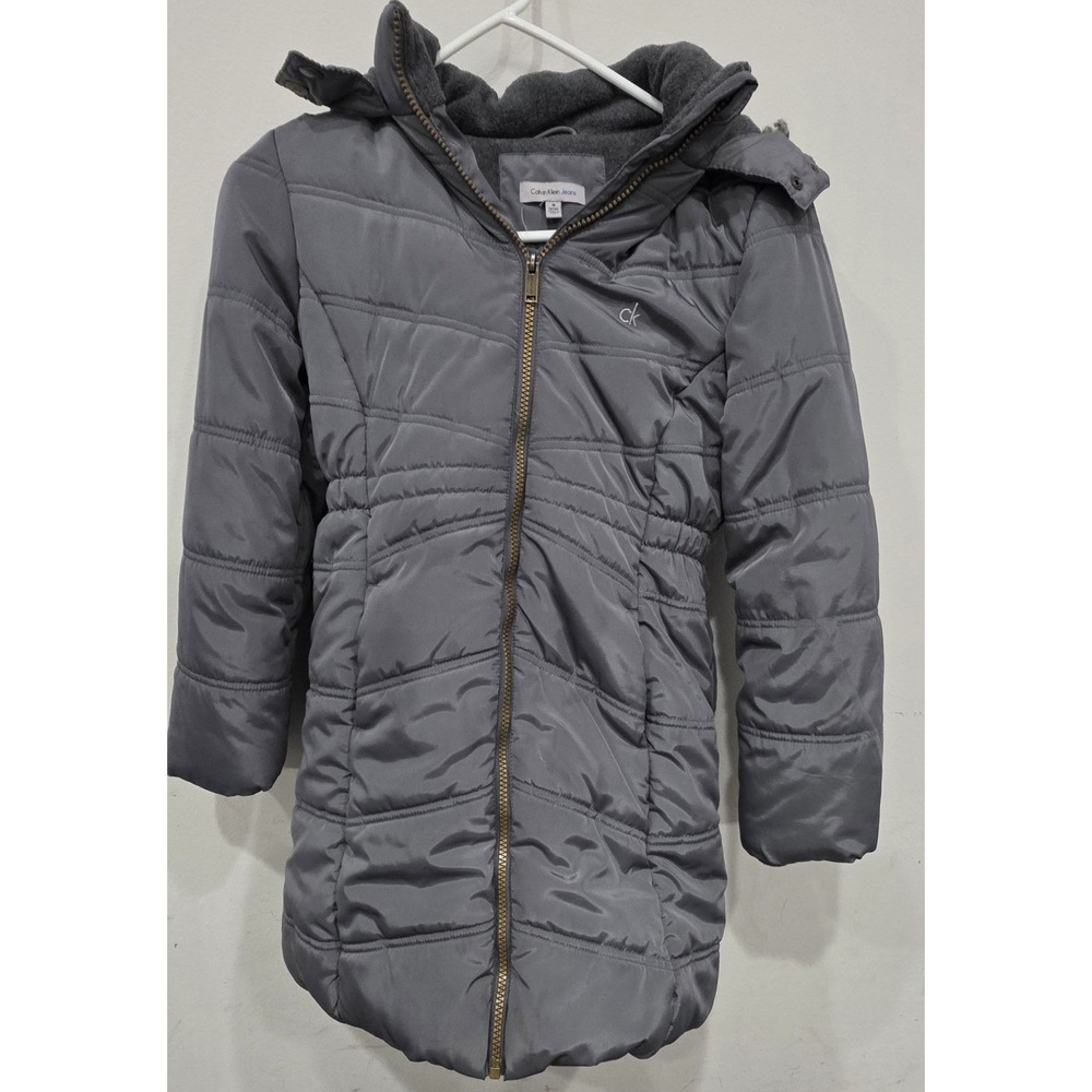 Calvin Klein Girls' Aerial Long Puffer Jacket Faux Fur Hood Lining Grey size M - Picture 7 of 9